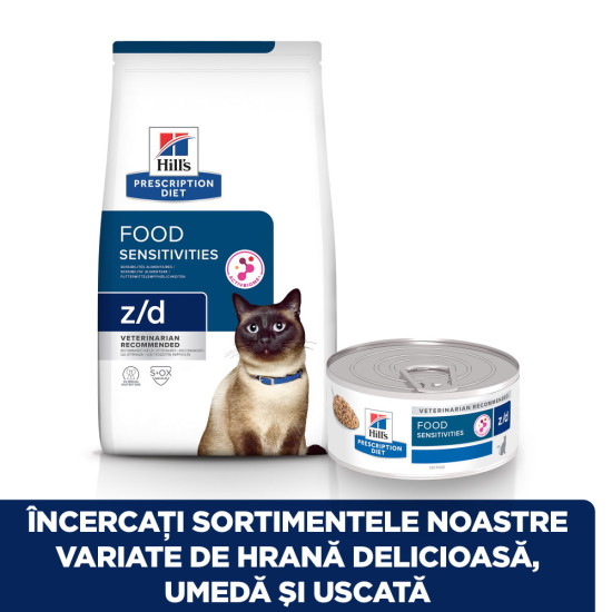 Hill’s Prescription Diet Feline z/d – hrană uscată dietetică pentru pisici cu alergii și intoleranțe alimentare, 3 kg